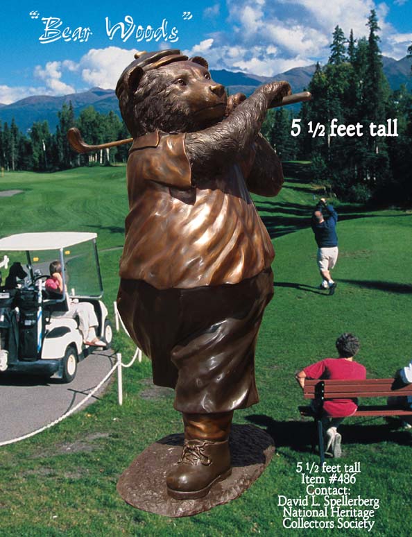 Bear Woods golfing sculpture