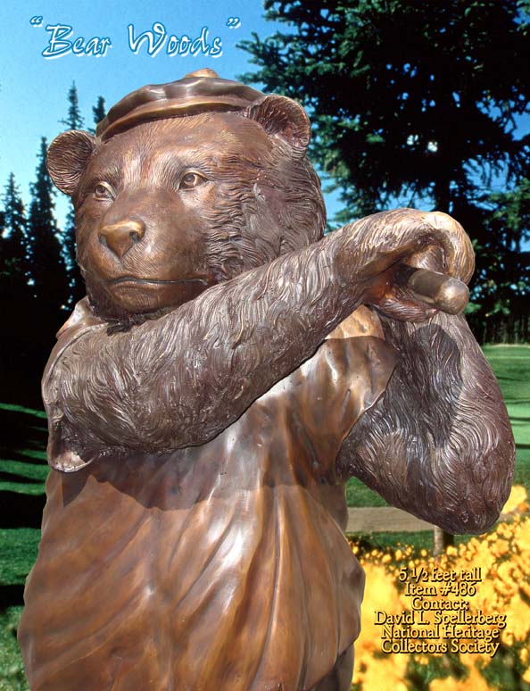 Bear Woods golfing statue, golfing statues, golfing sculptures, bear statues