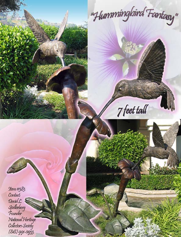 Hummingbird and flowers sculpture