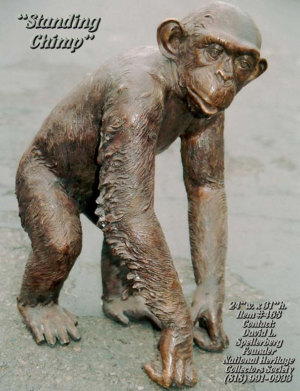 Standing Chimp sculpture, chimp statues, chimp sculptures