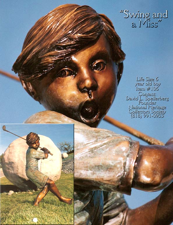 child golfing sculpture
